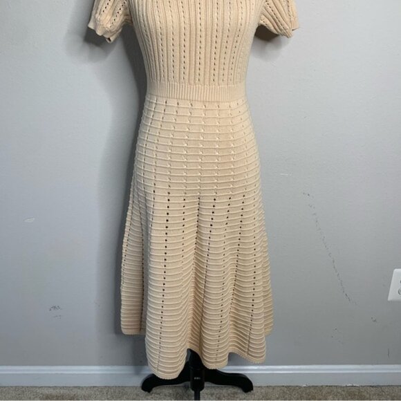 Zoe & Claire Cream Fit & Flare Short Sleeve Midi Sweater Dress - Picture 9 of 15